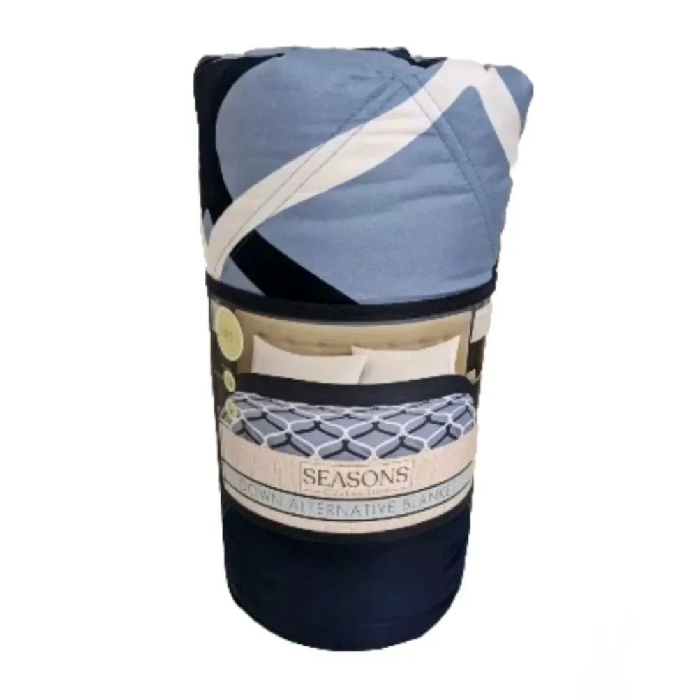SEASONS Queen Alternative Down Diamond Quilted Reversible Comforter Navy Blue